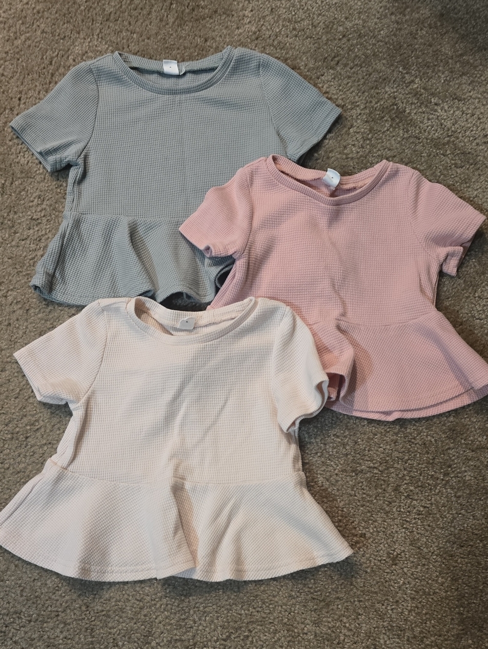 Girls' Bundle Short-Sleeve Peplum Tops - Light Pink, Sage Green, Cream - Size 6